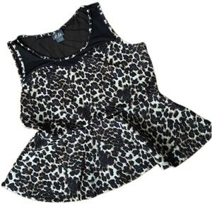 Dots Animal Print Peplum Top with Black Trim size Large